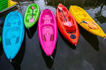 Colorful kayak on the water.