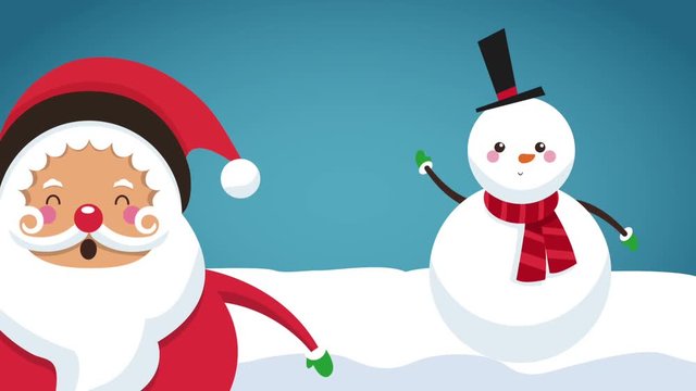 Cute santa claus with snowman cartoon high definition animation colorful scenes