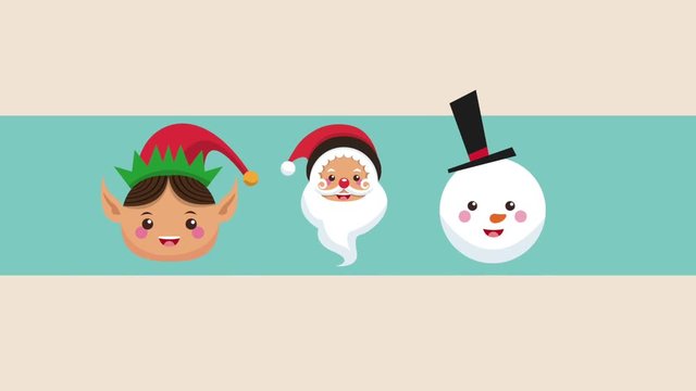 Santa claus elf and snowman christmas cartoon faces high definition animation colorful scenes