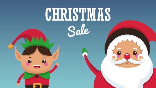 Christmas sale with elf and santa claus concept high definition animation colorful scenes