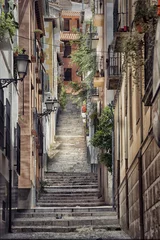 Poster Alte Straße mit Treppe in Granada in Spanien. © majivecka