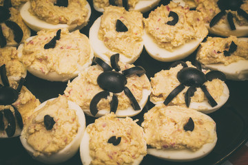 Deviled eggs with a Spider for Halloween party