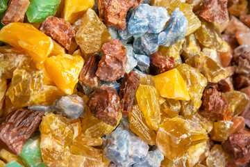Closeup shot of colorful calcite crystals, geological background
