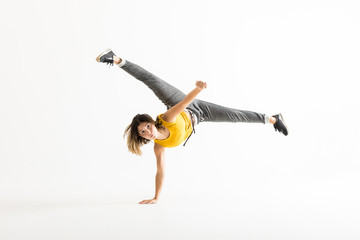 Female Dancer Doing A Freeze Breakdance Move