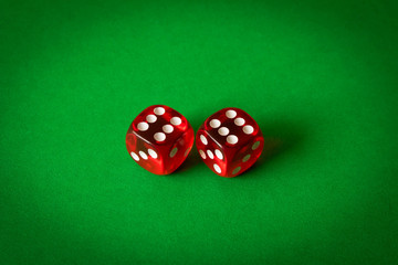 Dice on a green background . Game concept. Games of chance