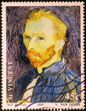 Self-portrait by Van Gogh on stamp of Saint Vincent