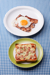 朝食イメージ　ピザトースト　目玉焼き