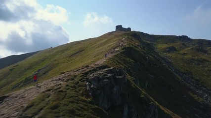 CARPATHIAN, UKRAINE - 15 AUGUST 2018: Chornohora jogger trail 2018 drone footage