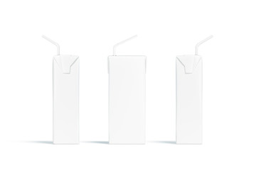 Black white juice pack with straw mockup,  front side view,  isolated,  3d rendering. Empty...