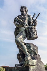 Barcelona, Spain - May 10, 2018: Statue of the Drummer of El Bruc by sculptor Frederic Mares at the Montjuic Castle. The statue is based on a legend and is important Catalan symbol.