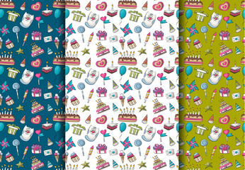 A set of Birthday concept seamless pattern. Repear background tile for warapping paper, cover, scrapbook backdrop page.