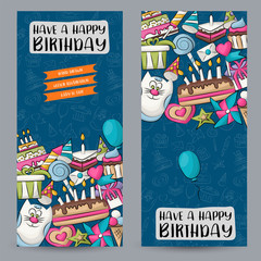 Vertical banner with a birthday  concept design. Anniversary celebration template. Vector illustration.