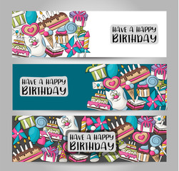 Horizontal banner with a birthday  concept design. Anniversary celebration template. Vector illustration.