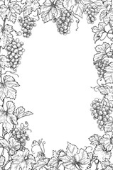 Monochrome Grape Branches Vertical Frame - 221142327