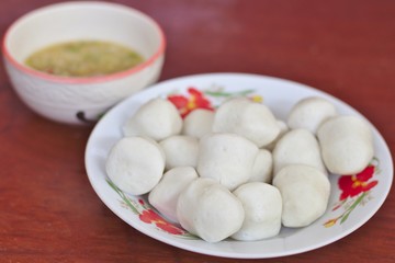 White Fish Ball in Plate with Seafood Sauce