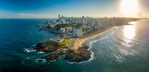 Aerial View of Farol da Barra in Salvador, Bahia, Brazil - obrazy, fototapety, plakaty