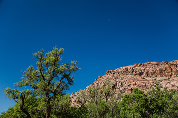 Profile of Red Rock Mountain in the Desert against a Blue Sky