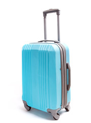 Compact blue plastic suitacase for travel