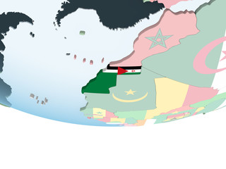 Western Sahara with flag on globe