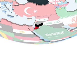 Jordan with flag on globe