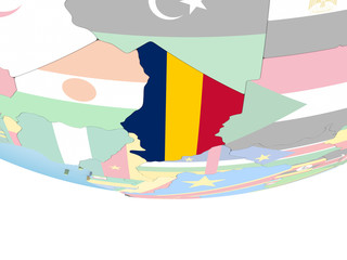 Chad with flag on globe