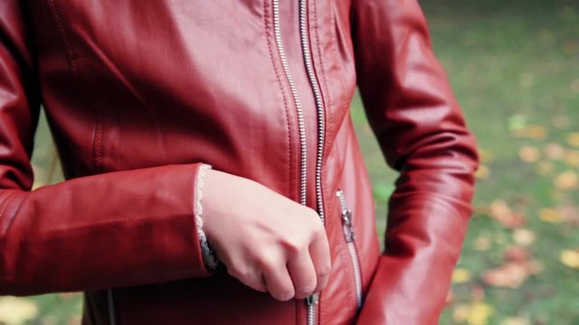 girl button zipper on jacket