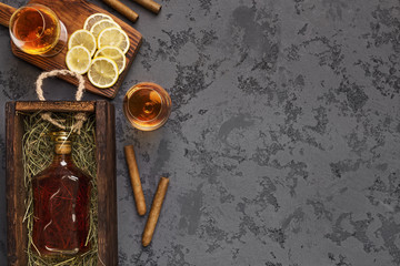 Bottle of aged whiskey gift package shipping drinking