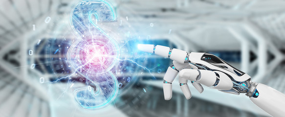 Cyborg judge using 3D rendering digital paragraph law symbol