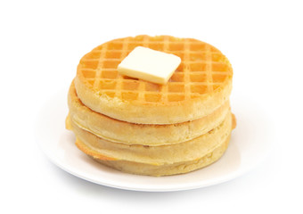 Round Waffles Ready for Breakfast on a White Background