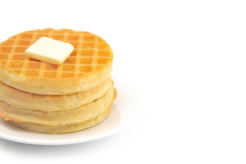 Round Waffles Ready for Breakfast on a White Background