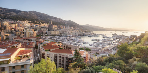 Monaco from above at sunrise on sunny summer day