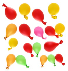 Set flying inflated colorful balloon isolated on white background and texture, clipping path