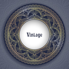 Vintage ornamental round frame for greeting card, invitation or packaging design. Vector Illustration