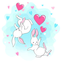 Obraz na płótnie Canvas Cute white romantic bunny with heart