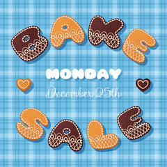 Bake sale poster template. Gingerbread letters. Vector Illustration