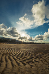 Naklejka premium Atmosphere on the beach with rock scattered