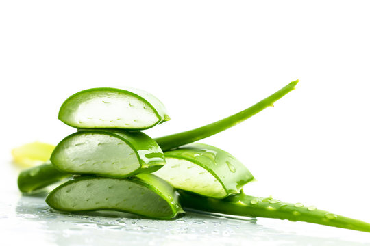 slices aloevera on composition space background for woman skin beauty concept