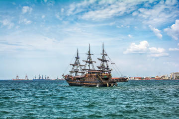 Thessaloniki, Greece - August 16, 2018: Tourist ship in Thessaloniki port, Greece