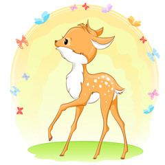 Cute baby deer. Hand drawn vector cartoon  illustration.