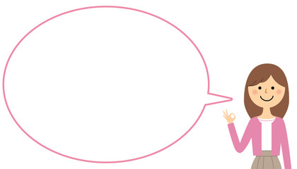 OKサインをする若い女性　ふきだし