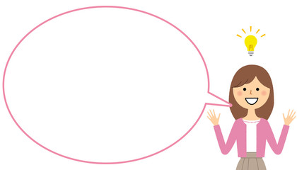 ひらめく若い女性　ふきだし