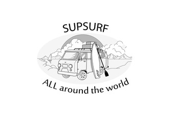 car with sup surf board logo
