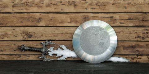 medieval knight's sword and shield