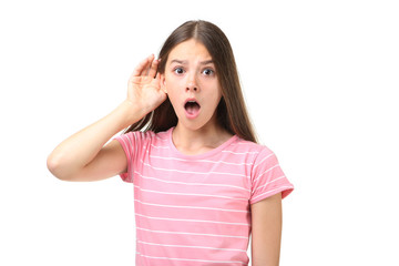 Fototapeta premium Beautiful young girl on white background