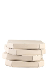 Stack of pizza boxes isolated on white background