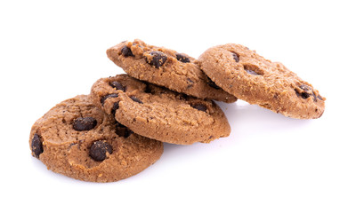 Chocolate chip cookie in bolwl on white background