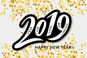 2019 New Year Christmas lettering Calligraphy Brush Text Holiday Sticker Gold