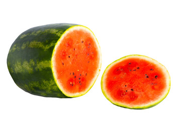 Close-up of a fresh sliced large watermelon isolated on a white background. Concept health.