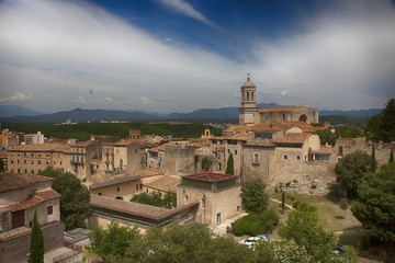 Fototapeta na wymiar Panoramic view of the old town Girona in Catalonia, Spain