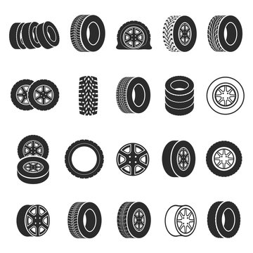 Tires and wheels icon set vector illustration